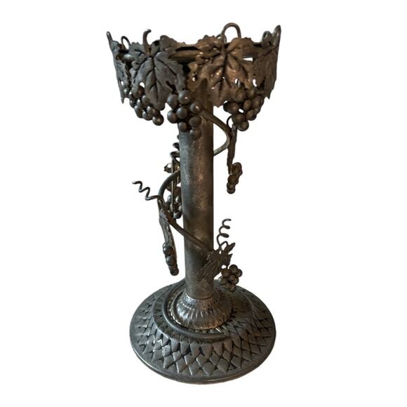Vintage Spiral Grapevine Silver Tone Candle Holder - Picture 2 of 7